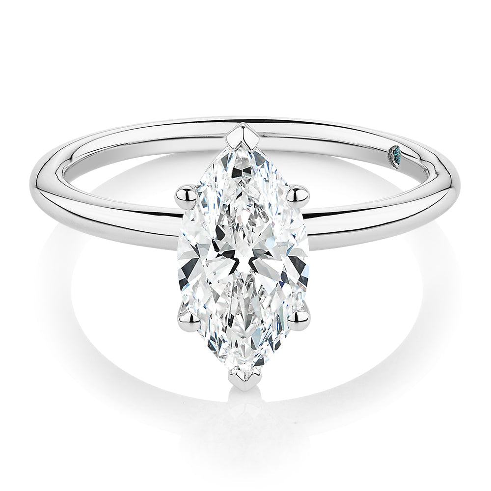 Premium Certified Lab-Grown Diamond, 1.50 carat marquise solitaire engagement ring in 14 carat white gold