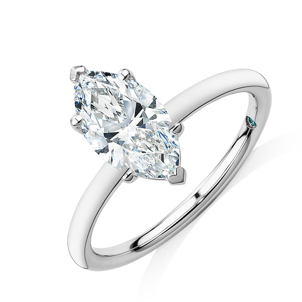 Premium Certified Lab-Grown Diamond, 1.50 carat marquise solitaire engagement ring in 14 carat white gold