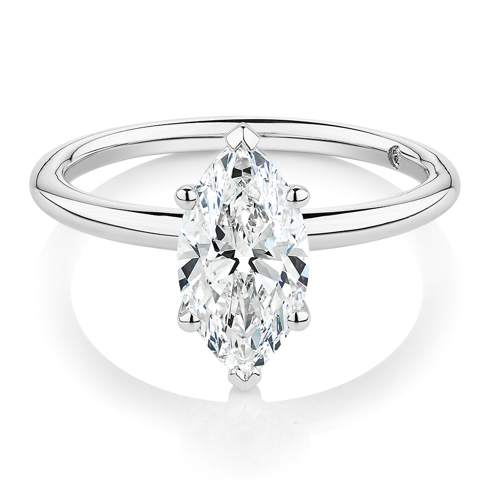 Signature Simulant Diamond 1.50 carat* marquise solitaire engagement ring in 10 carat white gold