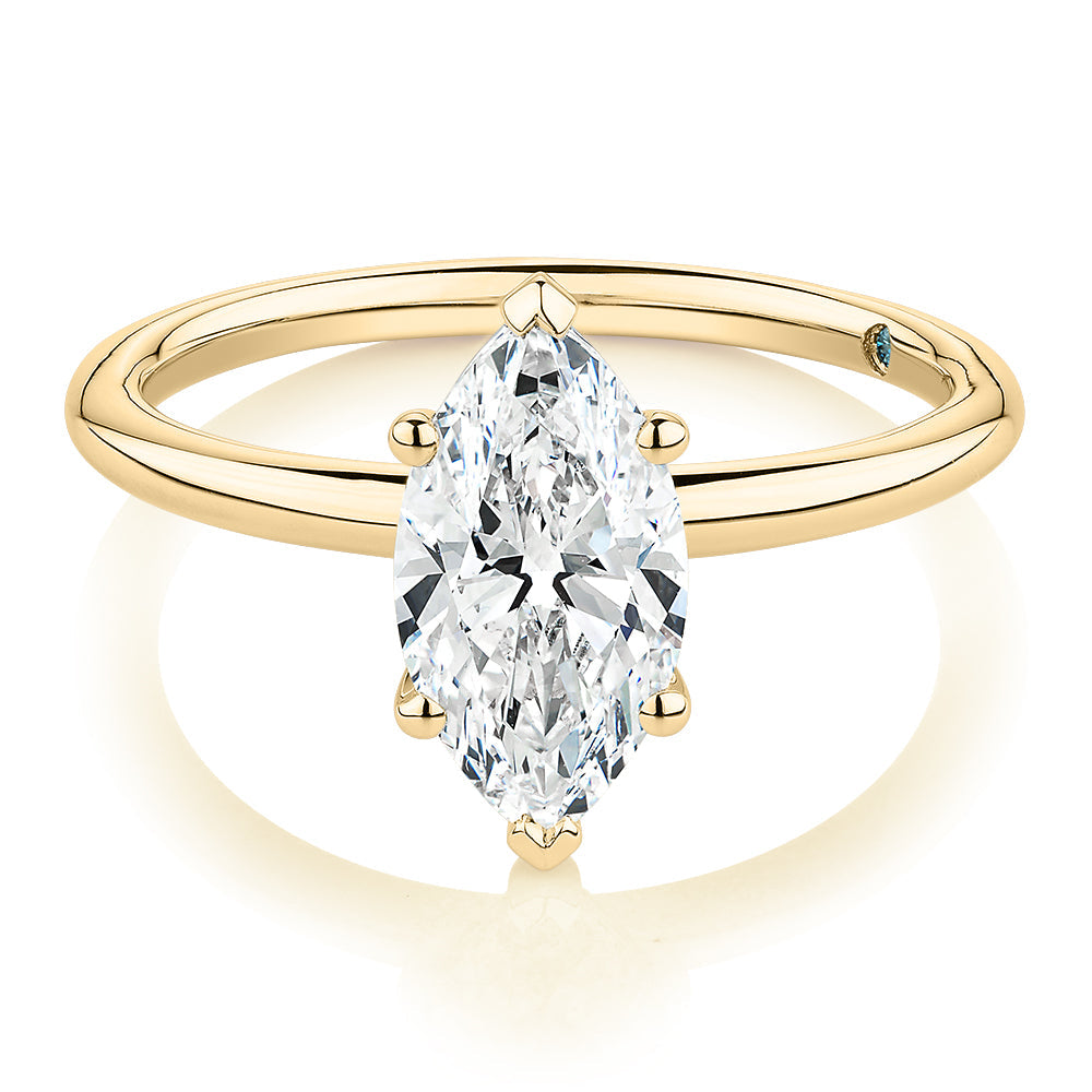 Premium Certified Lab-Grown Diamond, 1.50 carat marquise solitaire engagement ring in 14 carat yellow gold