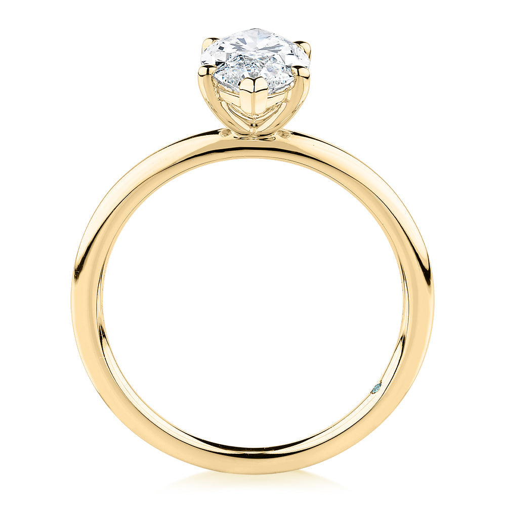 Premium Certified Lab-Grown Diamond, 1.50 carat marquise solitaire engagement ring in 14 carat yellow gold