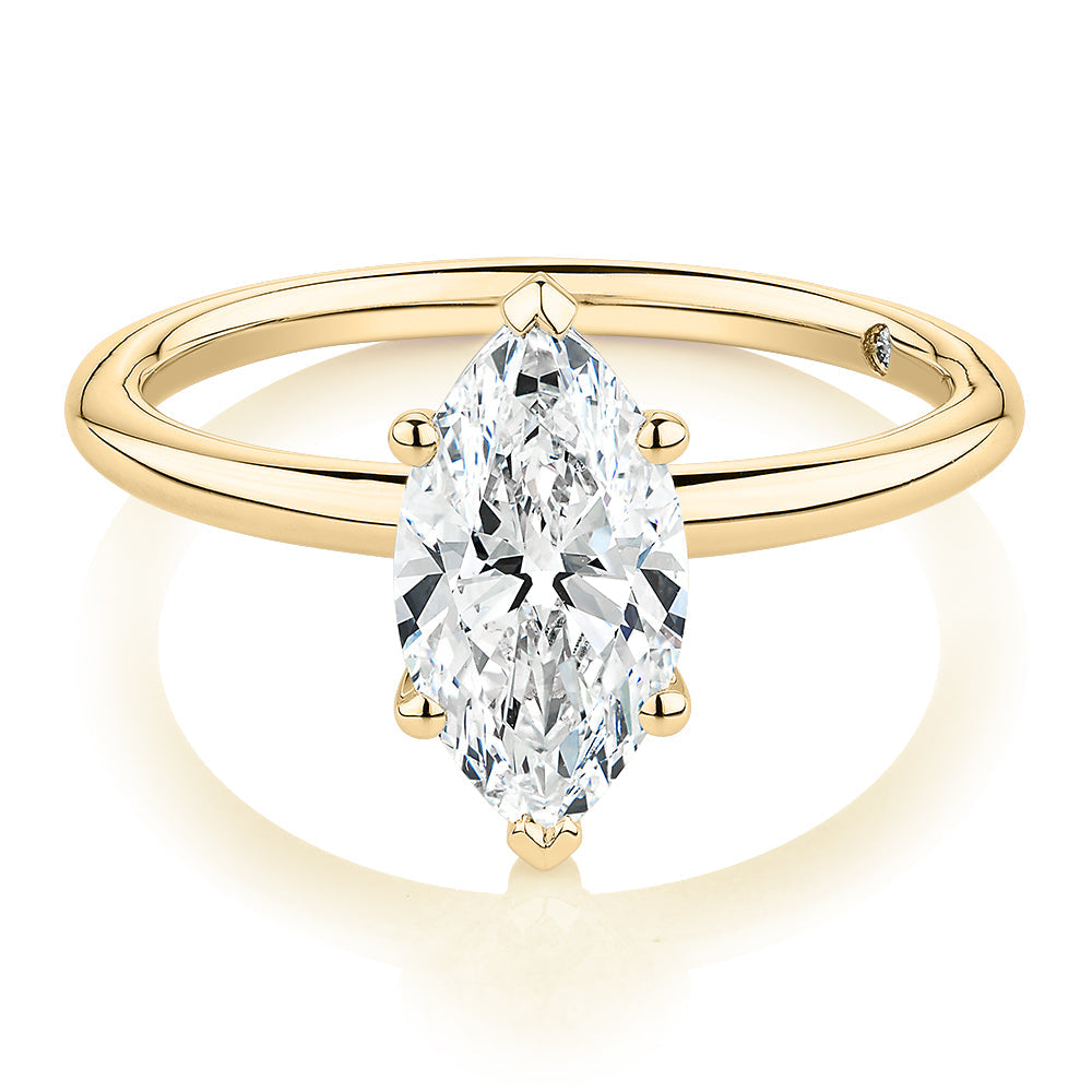 Signature Simulant Diamond 1.50 carat* marquise solitaire engagement ring in 10 carat yellow gold