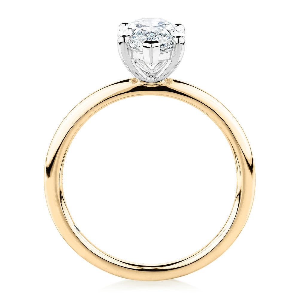 Premium Certified Lab-Grown Diamond, 2.00 carat marquise solitaire engagement ring in 14 carat yellow and white gold