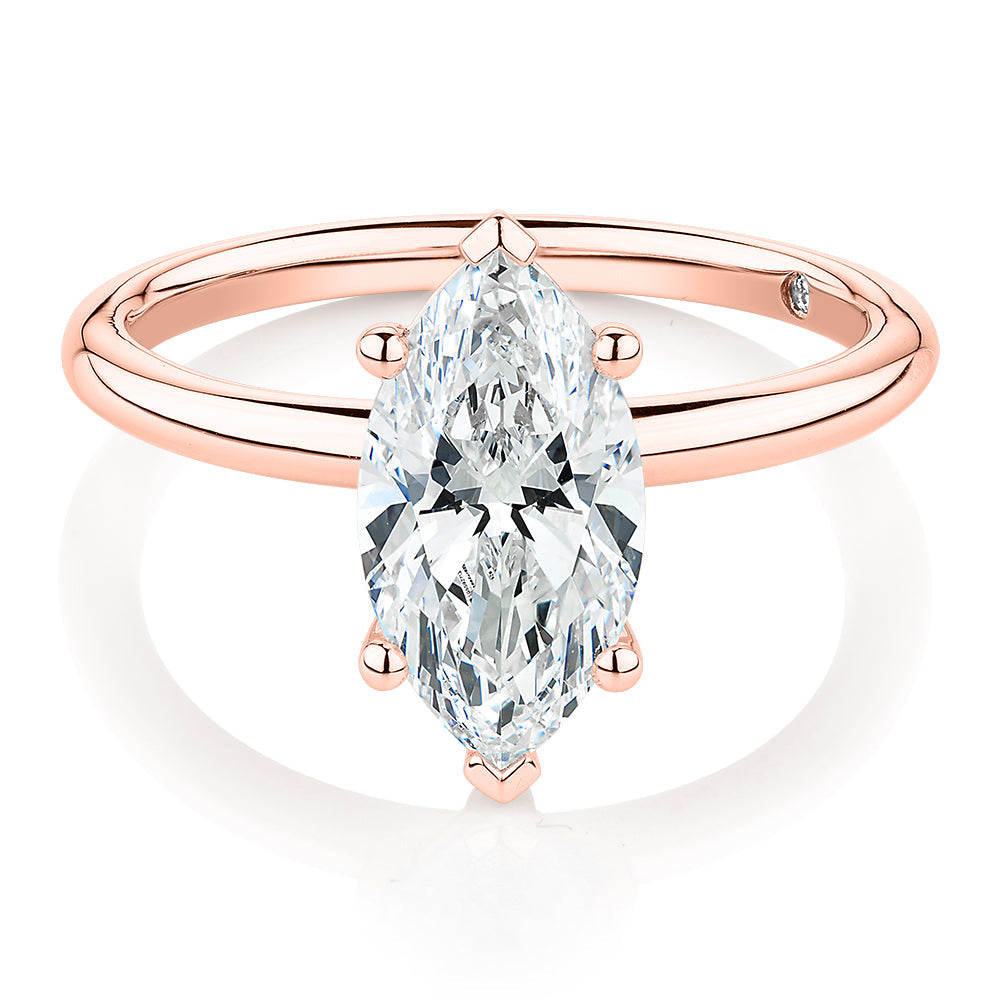 Signature Simulant Diamond 2.00 carat* marquise solitaire engagement ring in 10 carat rose gold