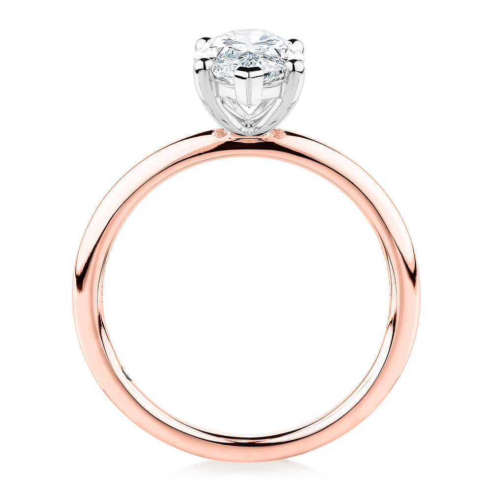 Premium Certified Lab-Grown Diamond, 2.00 carat marquise solitaire engagement ring in 14 carat rose and white gold