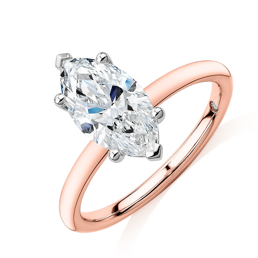 Signature Simulant Diamond 2.00 carat* marquise solitaire engagement ring in 10 carat rose and white gold