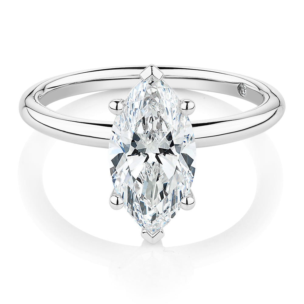 Signature Simulant Diamond 2.00 carat* marquise solitaire engagement ring in 10 carat white gold
