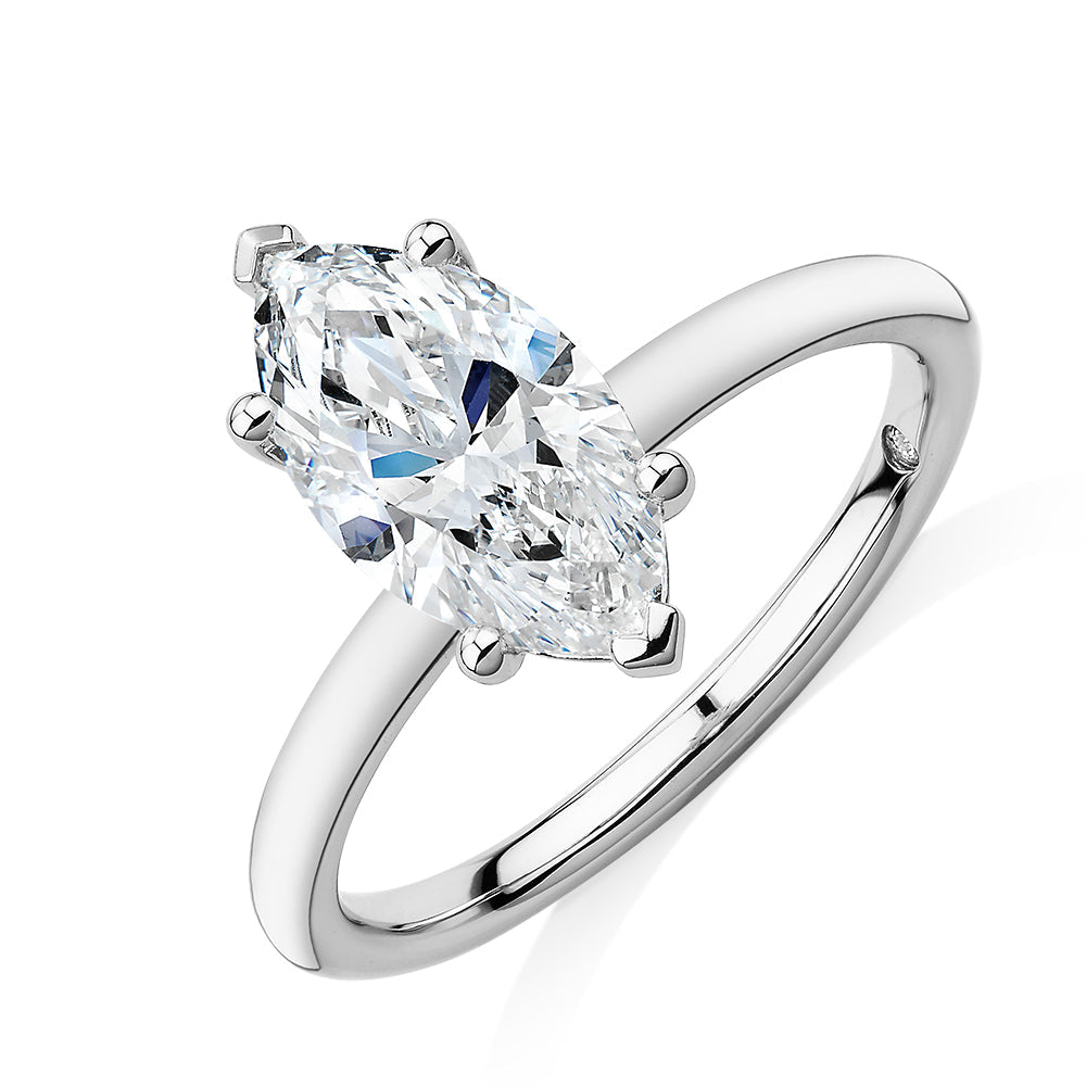 Signature Simulant Diamond 2.00 carat* marquise solitaire engagement ring in 10 carat white gold