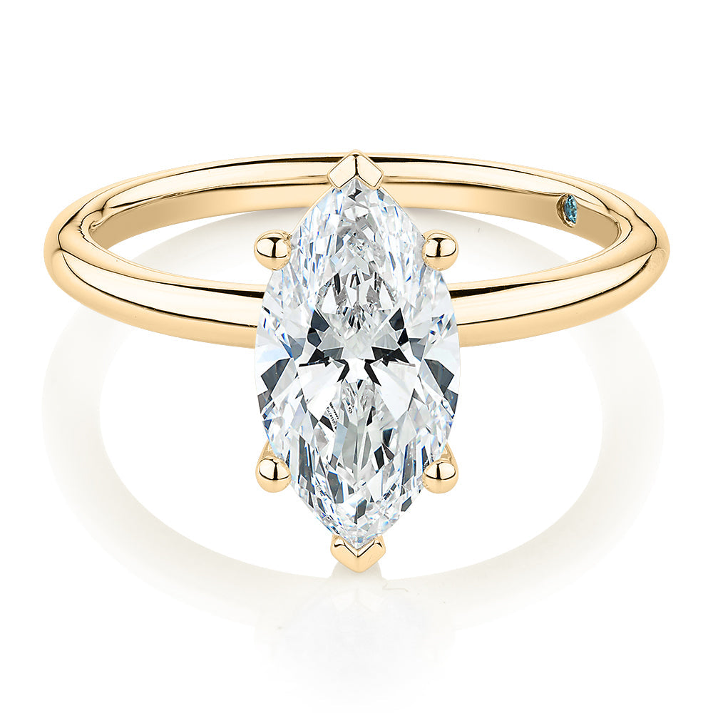 Premium Certified Lab-Grown Diamond, 2.00 carat marquise solitaire engagement ring in 14 carat yellow gold