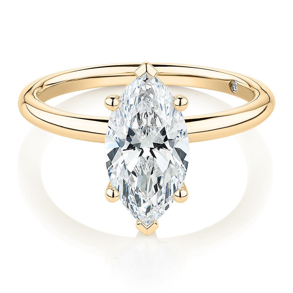 Signature Simulant Diamond 2.00 carat* marquise solitaire engagement ring in 10 carat yellow gold