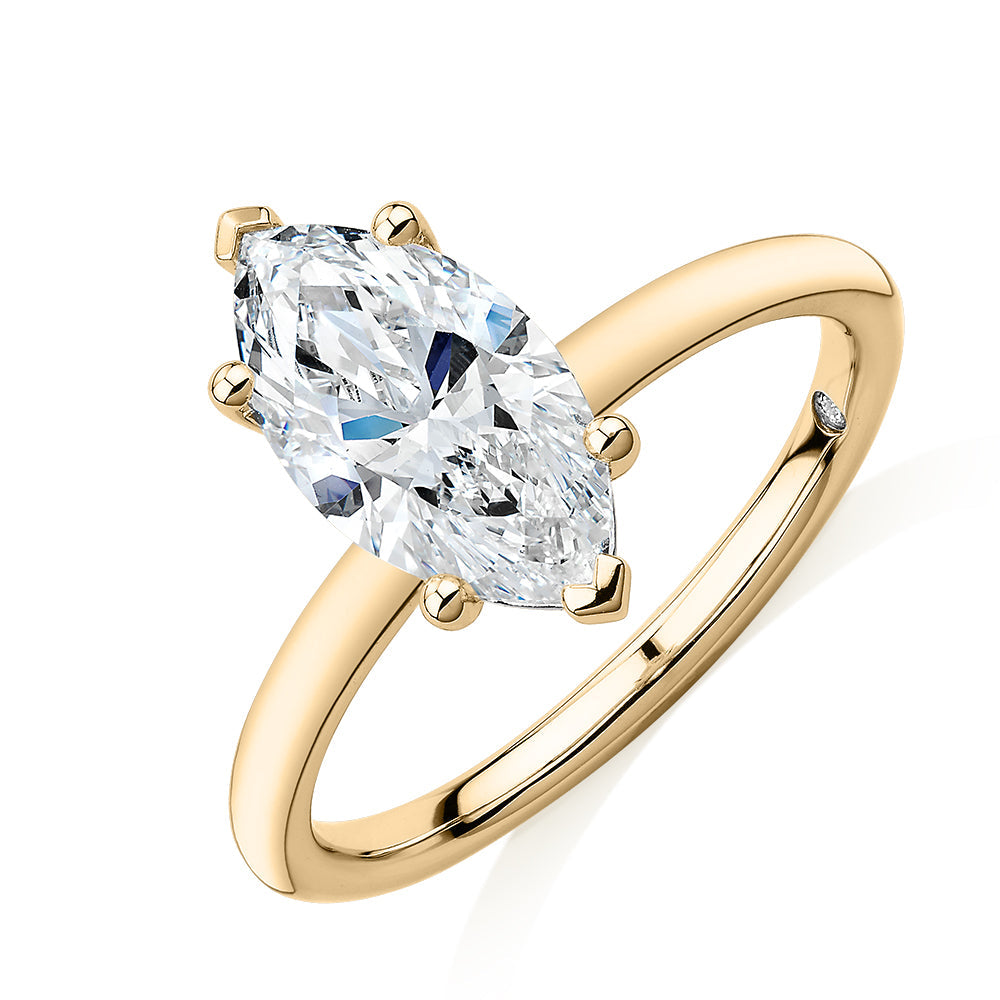 Signature Simulant Diamond 2.00 carat* marquise solitaire engagement ring in 10 carat yellow gold