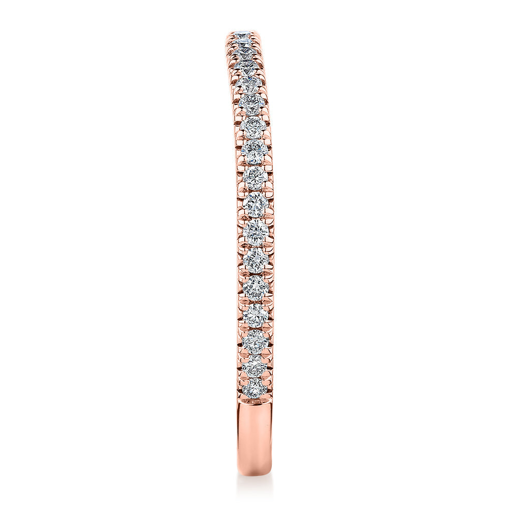 Signature Simulant Diamond 0.23 carat* TW round brilliant curved wedding or eternity band in 10 carat rose gold