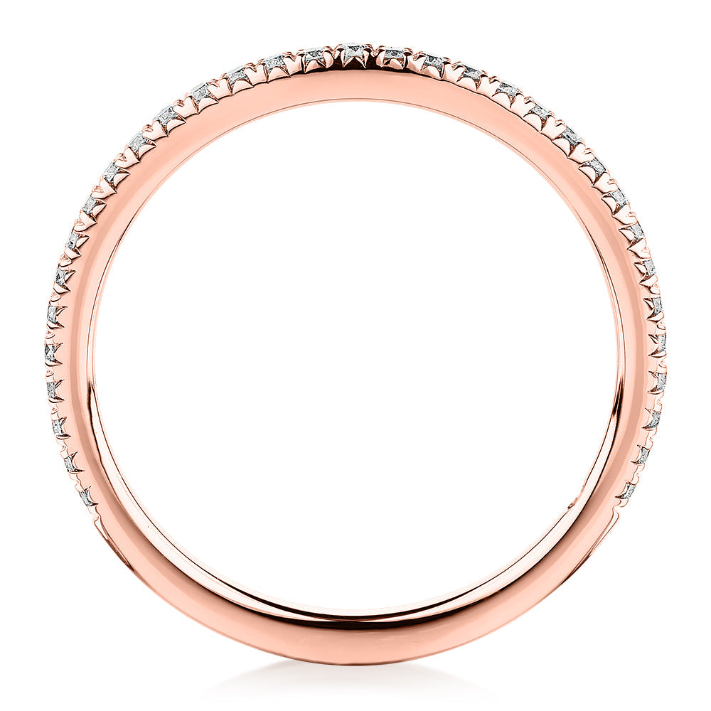 Signature Simulant Diamond 0.23 carat* TW round brilliant curved wedding or eternity band in 10 carat rose gold