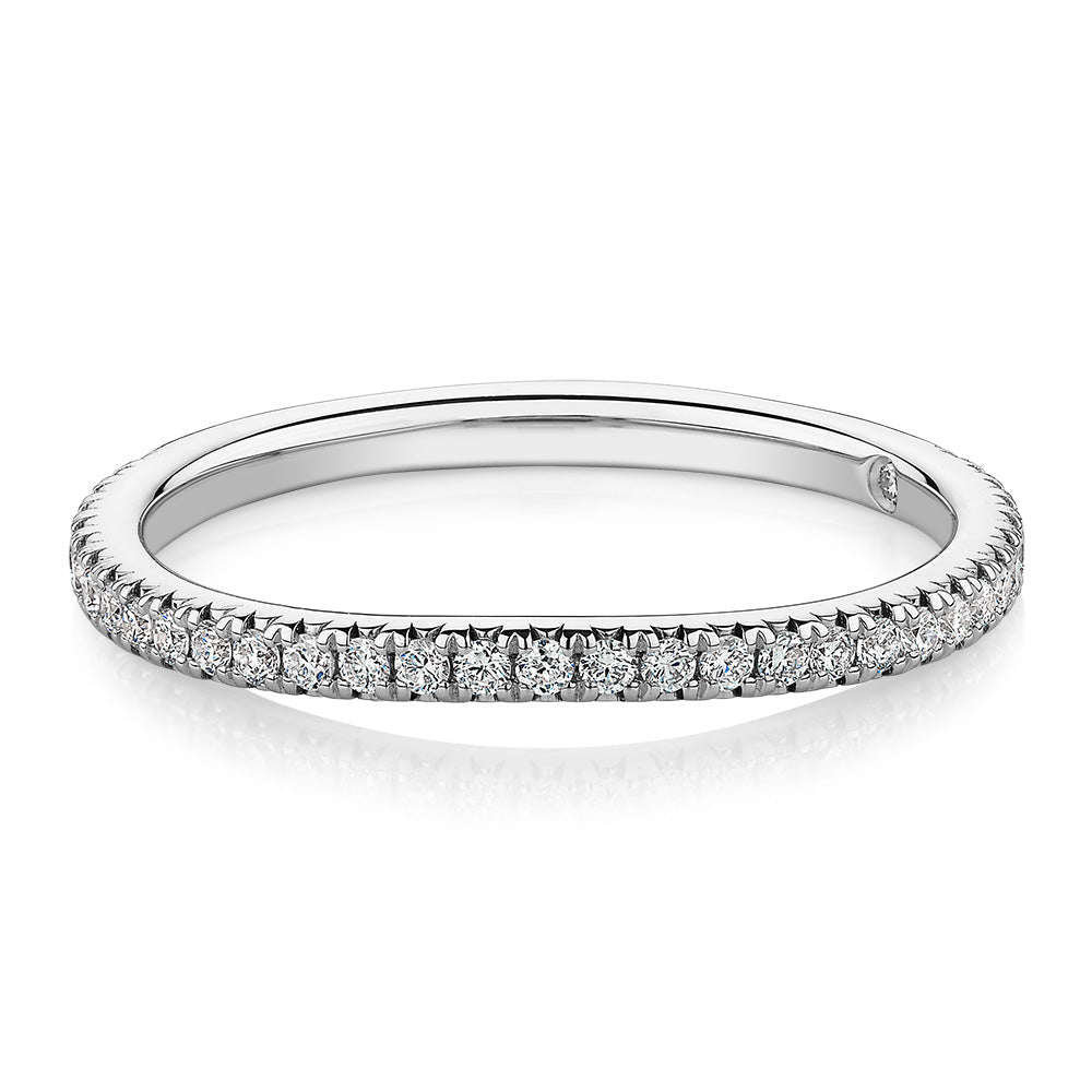 Signature Simulant Diamond 0.23 carat* TW round brilliant curved wedding or eternity band in 10 carat white gold