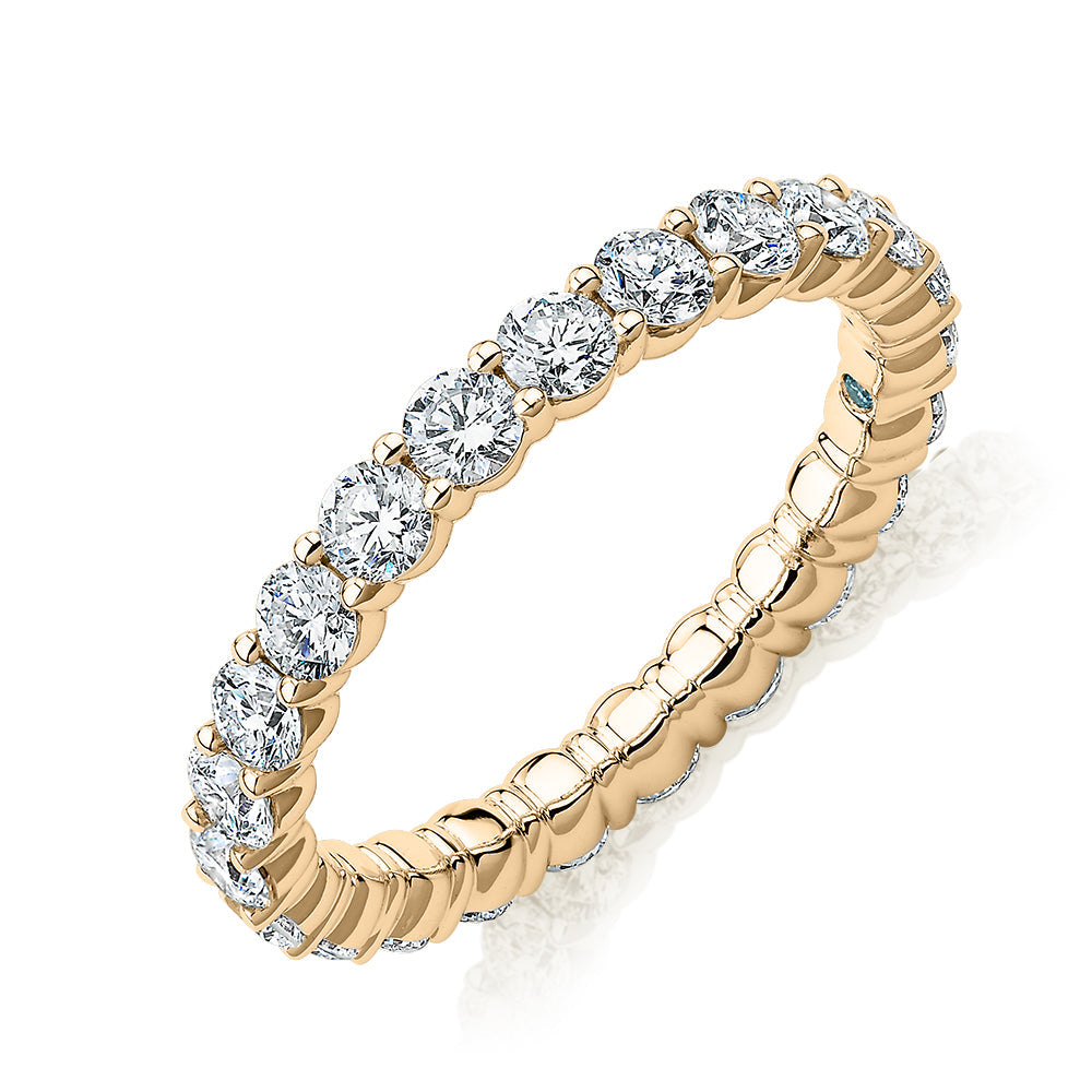 Premium Lab-Grown Diamond, 1.86 carat TW round brilliant all-rounder wedding or eternity band in 14 carat yellow gold