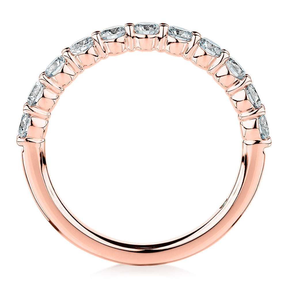 Premium Lab-Grown Diamond, 0.90 carat TW round brilliant wedding or eternity band in 14 carat rose gold
