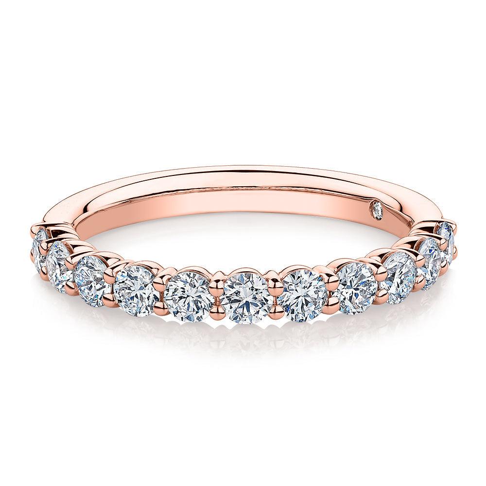 Signature Simulant Diamond 0.90 carat* TW round brilliant wedding or eternity band in 10 carat rose gold