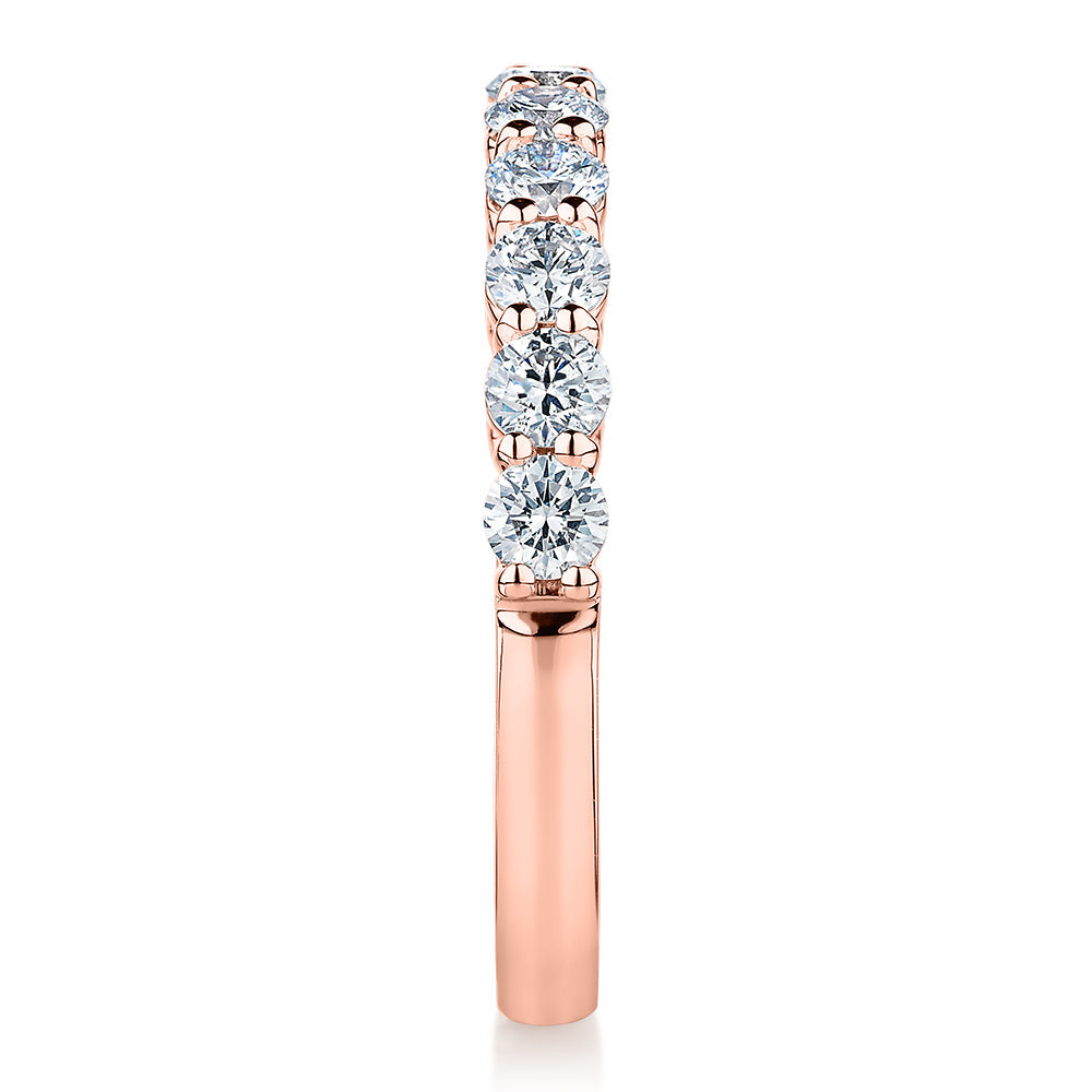 Signature Simulant Diamond 0.90 carat* TW round brilliant wedding or eternity band in 10 carat rose gold