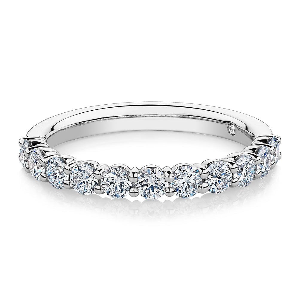 Signature Simulant Diamond 0.90 carat* TW round brilliant wedding or eternity band in 10 carat white gold