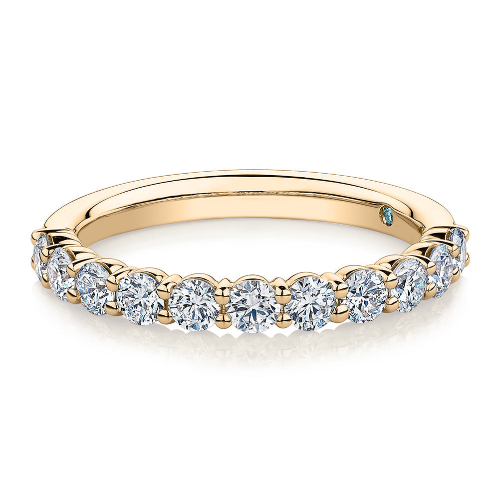 Premium Lab-Grown Diamond, 0.90 carat TW round brilliant wedding or eternity band in 14 carat yellow gold