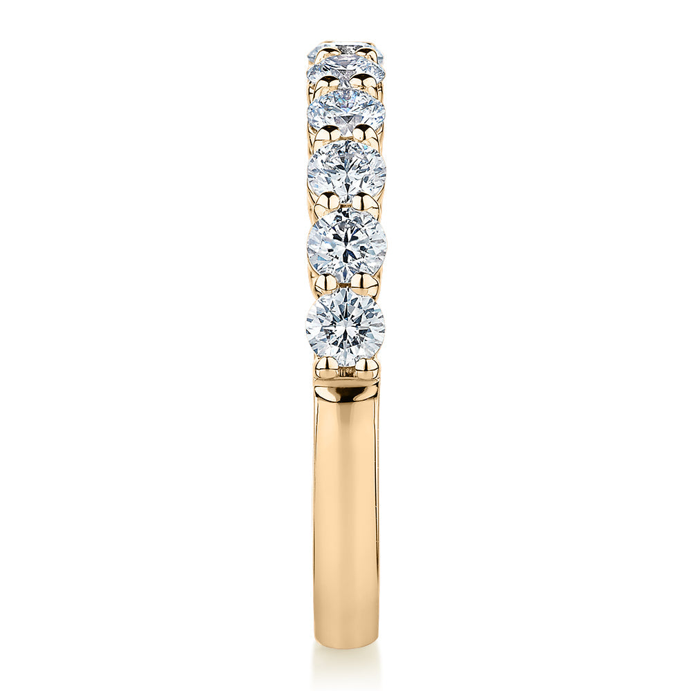 Signature Simulant Diamond 0.90 carat* TW round brilliant wedding or eternity band in 10 carat yellow gold