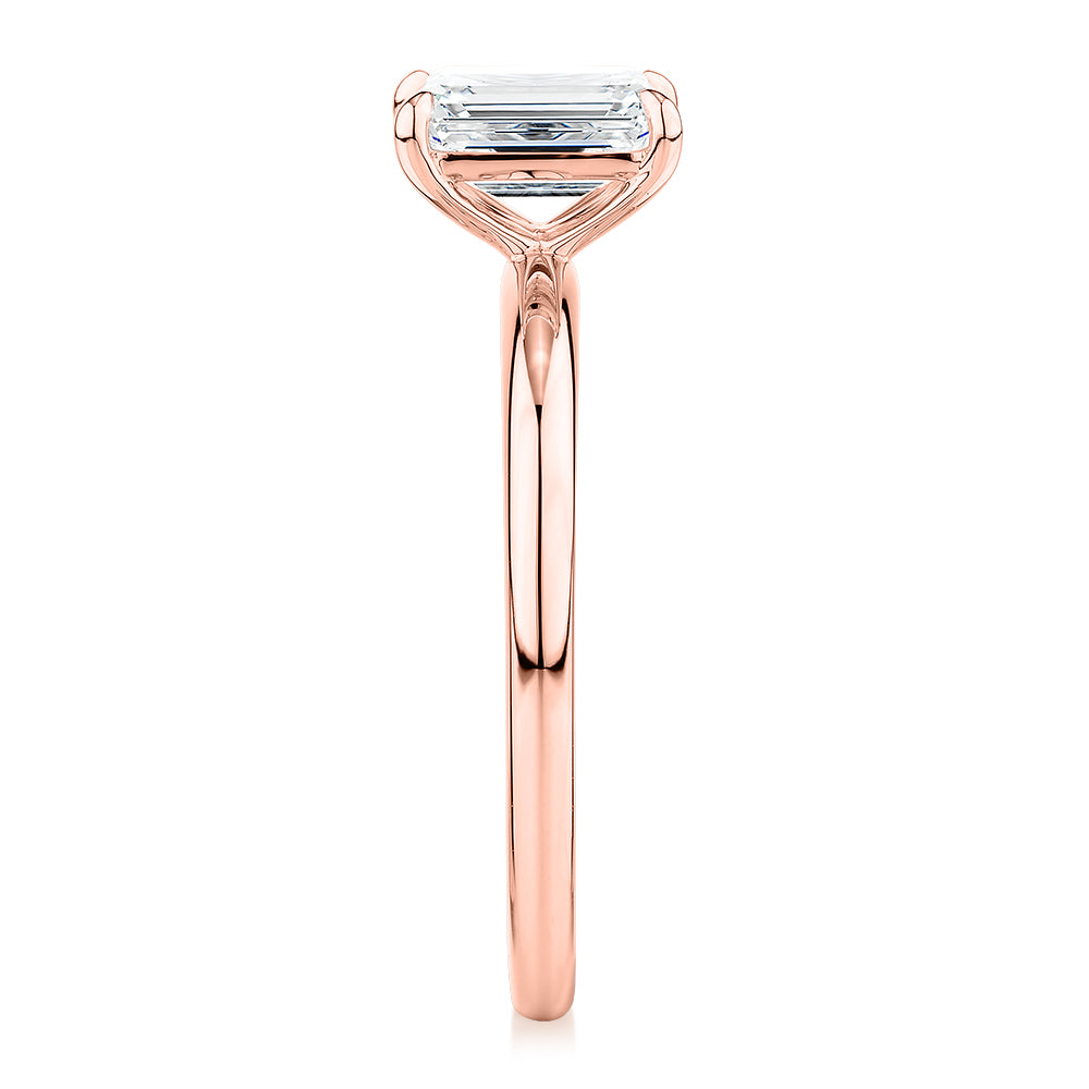 Signature Simulant Diamond 1.00 carat* emerald cut solitaire engagement ring in 10 carat rose gold