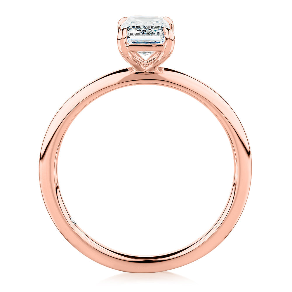 Signature Simulant Diamond 1.00 carat* emerald cut solitaire engagement ring in 10 carat rose gold
