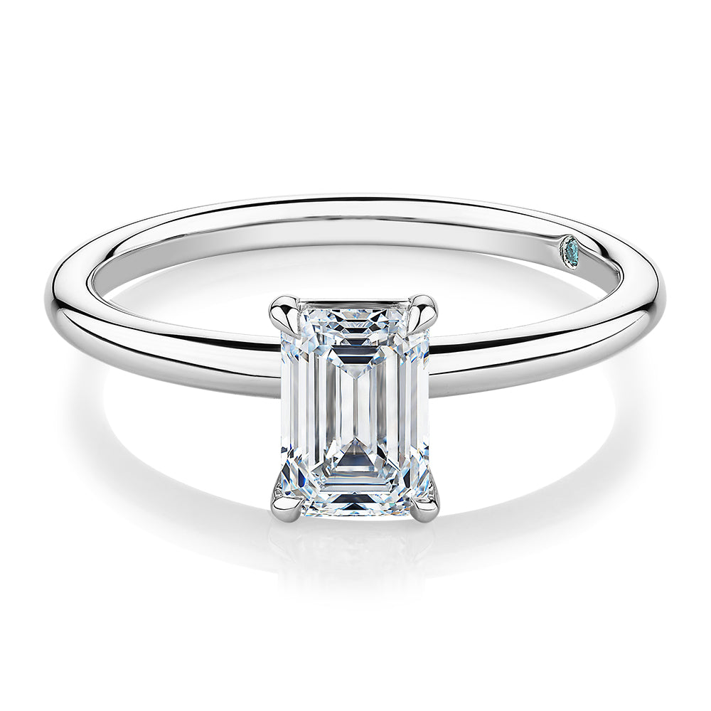 Premium Certified Lab-Grown Diamond, 1.00 carat emerald cut solitaire engagement ring in platinum