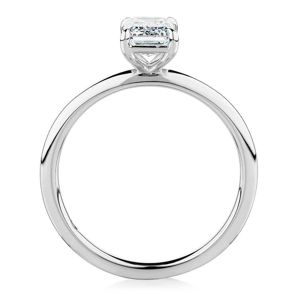 Premium Certified Lab-Grown Diamond, 1.00 carat emerald cut solitaire engagement ring in 18 carat white gold