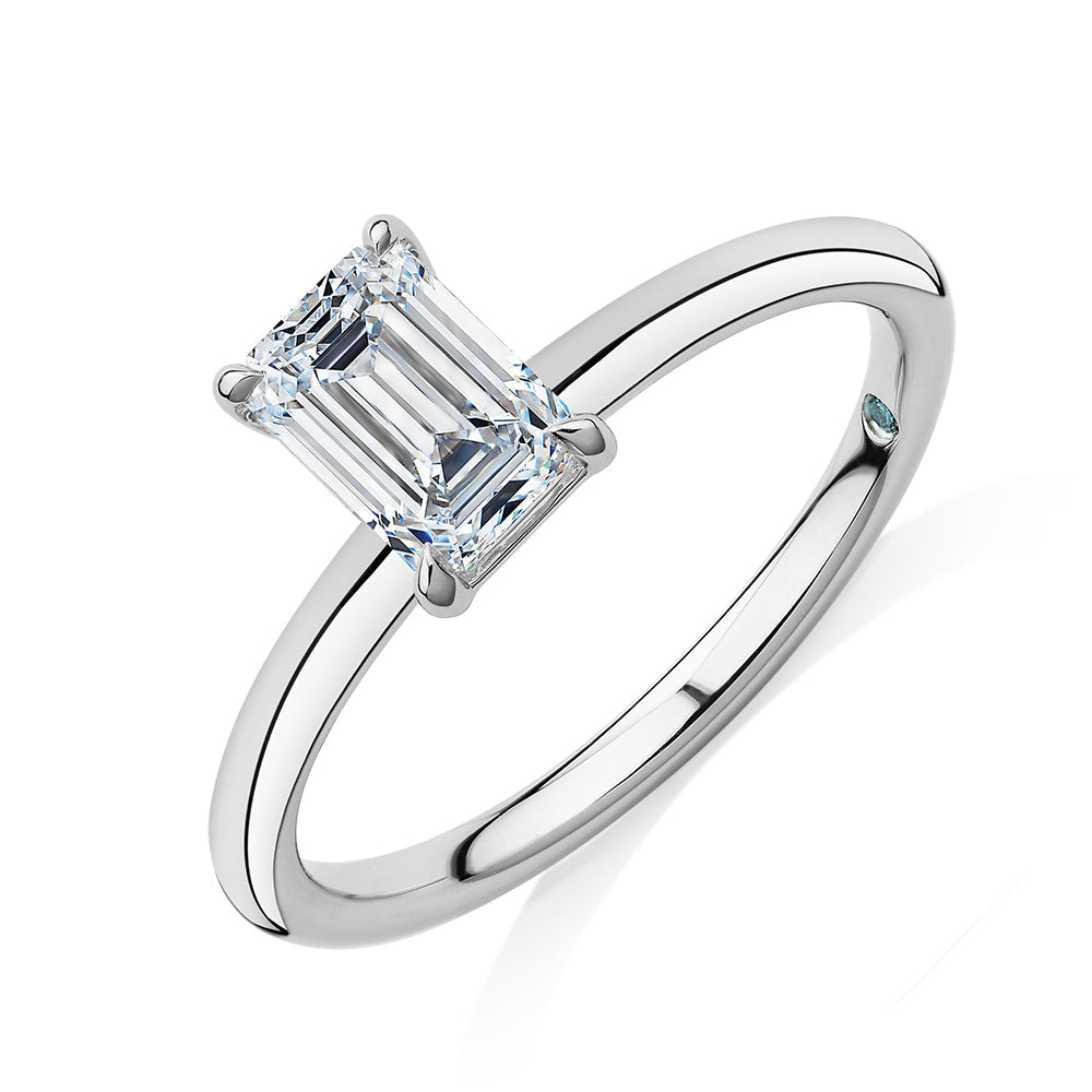 Premium Certified Lab-Grown Diamond, 1.00 carat emerald cut solitaire engagement ring in 14 carat white gold