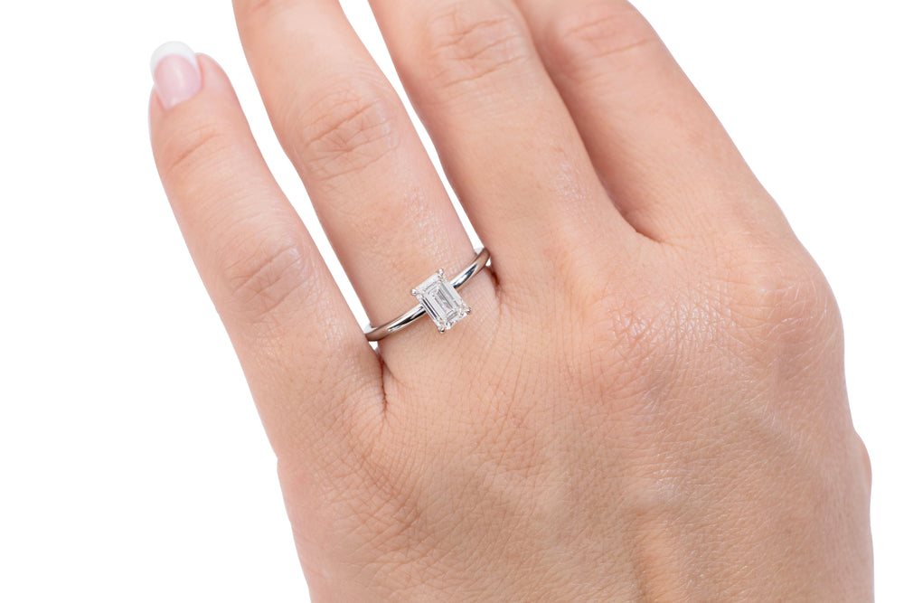 Signature Simulant Diamond 1.00 carat* emerald cut solitaire engagement ring in 10 carat rose and white gold