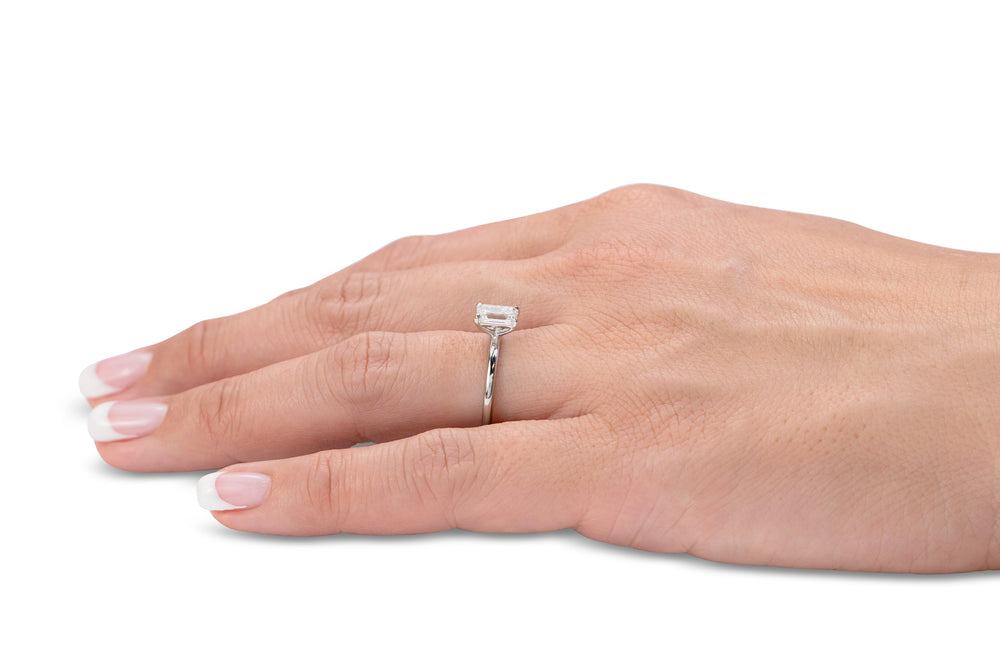 Signature Simulant Diamond 1.00 carat* emerald cut solitaire engagement ring in 10 carat yellow gold