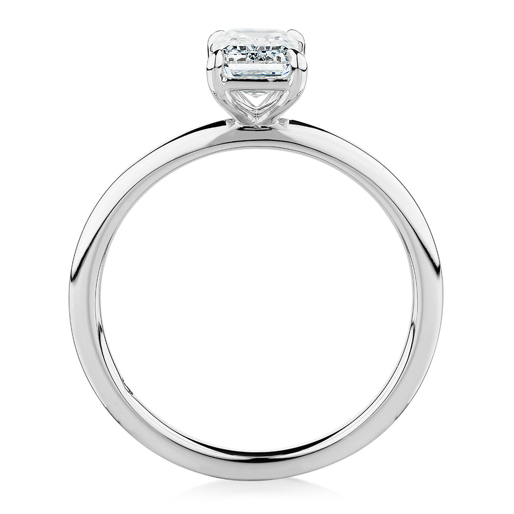 Signature Simulant Diamond 1.00 carat* emerald cut solitaire engagement ring in 10 carat white gold
