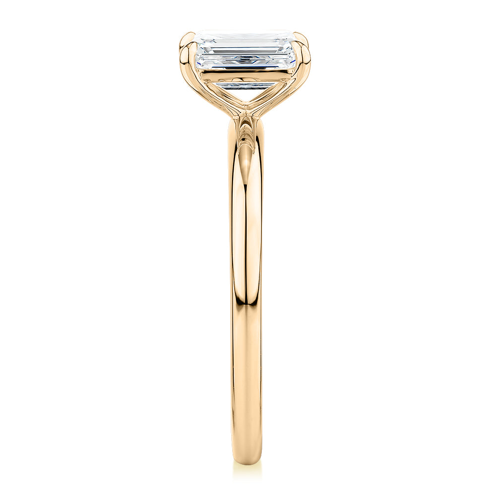 Signature Simulant Diamond 1.00 carat* emerald cut solitaire engagement ring in 10 carat yellow gold