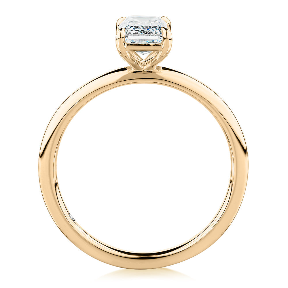 Signature Simulant Diamond 1.00 carat* emerald cut solitaire engagement ring in 10 carat yellow gold