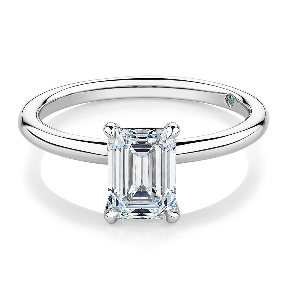 Premium Certified Lab-Grown Diamond, 1.50 carat emerald cut solitaire engagement ring in 14 carat white gold