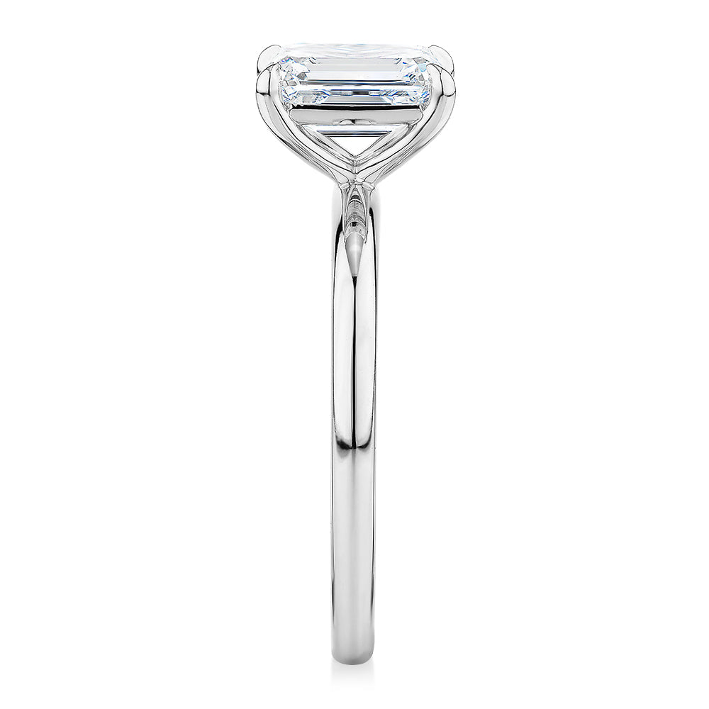 Premium Certified Lab-Grown Diamond, 1.50 carat emerald cut solitaire engagement ring in 18 carat white gold