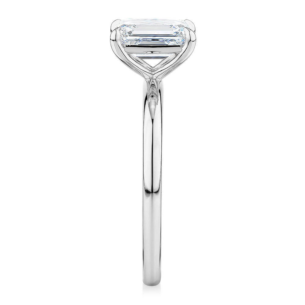 Premium Certified Lab-Grown Diamond, 1.50 carat emerald cut solitaire engagement ring in platinum