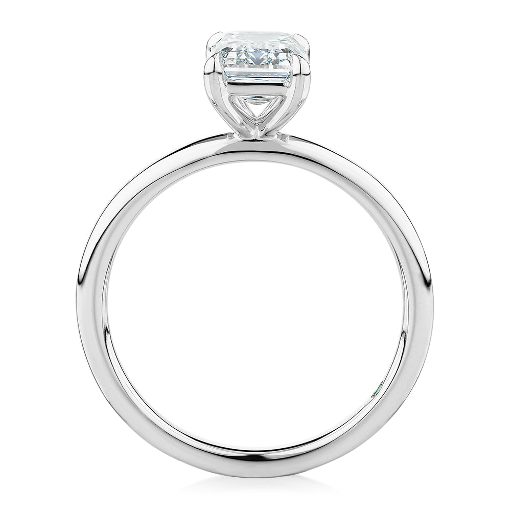 Premium Certified Lab-Grown Diamond, 1.50 carat emerald cut solitaire engagement ring in platinum