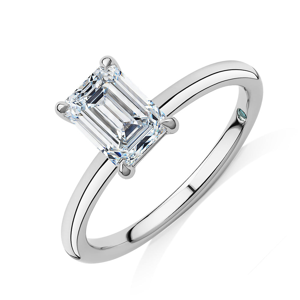 Premium Certified Lab-Grown Diamond, 1.50 carat emerald cut solitaire engagement ring in 14 carat white gold