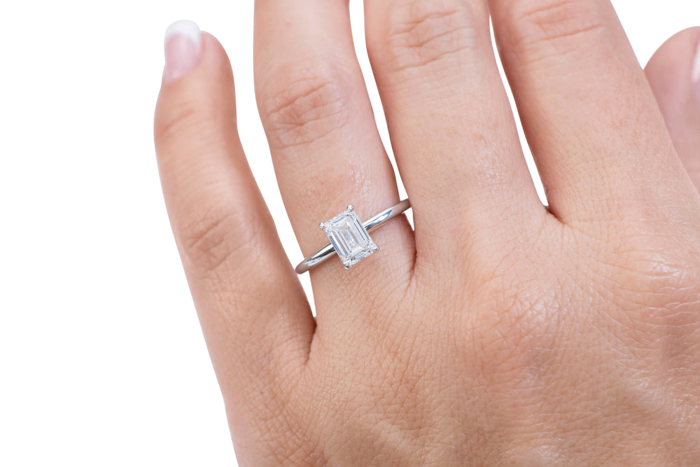 Premium Certified Lab-Grown Diamond, 1.50 carat emerald cut solitaire engagement ring in 18 carat yellow gold