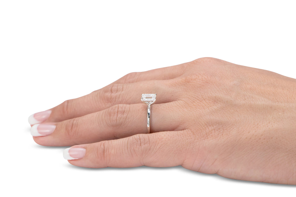 Premium Certified Lab-Grown Diamond, 1.50 carat emerald cut solitaire engagement ring in platinum