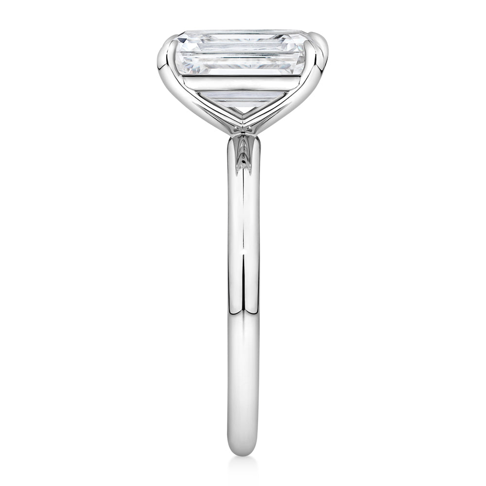 Certified Lab-Grown Diamond, 3 carat emerald cut solitaire engagement ring in 14 carat white gold
