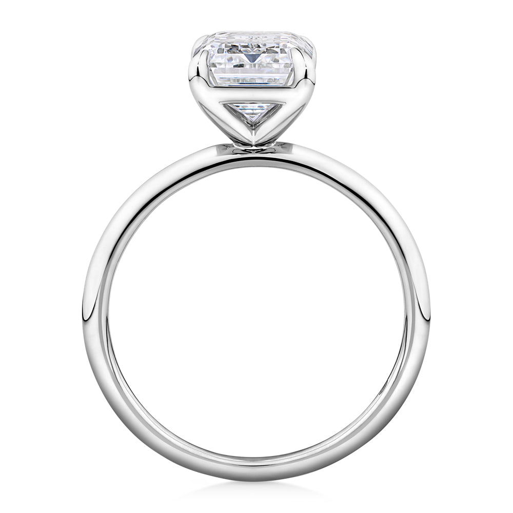 Lab-Grown Simulant, 3 carat* emerald cut solitaire engagement ring in 10 carat white gold