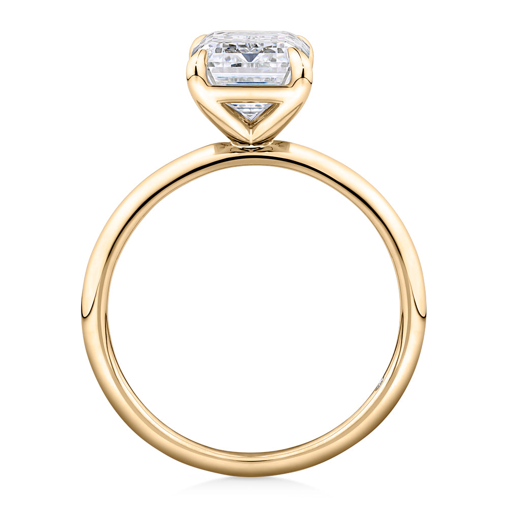 Lab-Grown Simulant, 3 carat* emerald cut solitaire engagement ring in 10 carat yellow gold