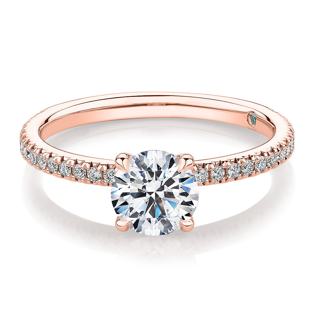 Premium Certified Laboratory Created Diamond, 1.24 carat TW round brilliant shouldered engagement ring in 18 carat rose gold
