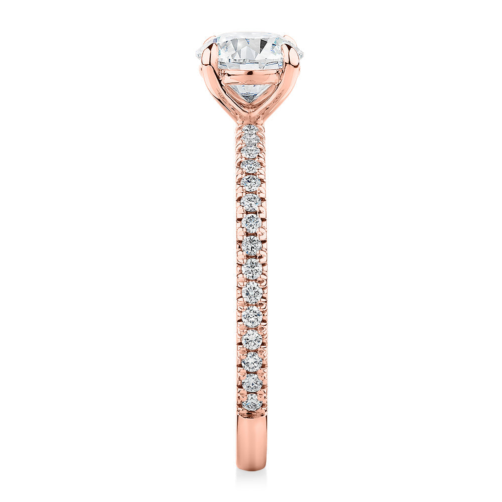 Premium Certified Lab-Grown Diamond, 1.24 carat TW round brilliant shouldered engagement ring in 18 carat rose gold