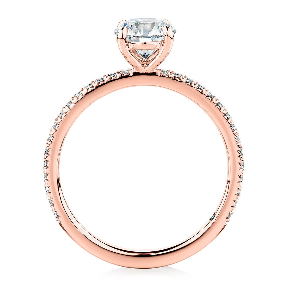 Premium Certified Laboratory Created Diamond, 1.24 carat TW round brilliant shouldered engagement ring in 18 carat rose gold