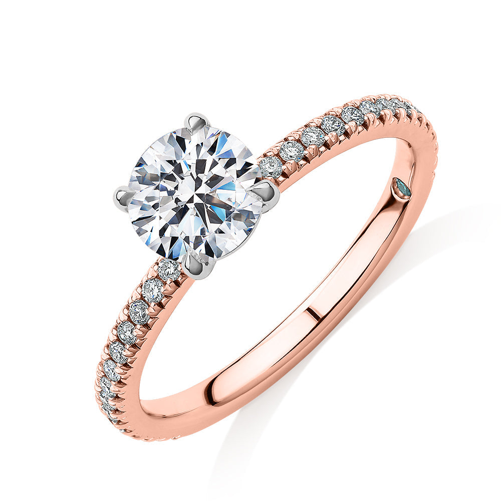 Premium Certified Lab-Grown Diamond, 1.24 carat TW round brilliant shouldered engagement ring in 14 carat rose and white gold