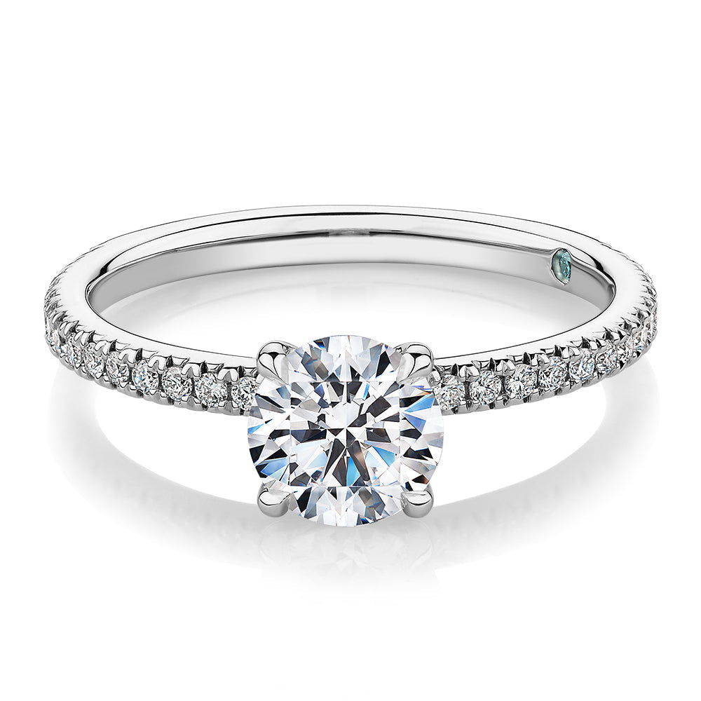 Premium Certified Lab-Grown Diamond, 1.24 carat TW round brilliant shouldered engagement ring in 18 carat white gold